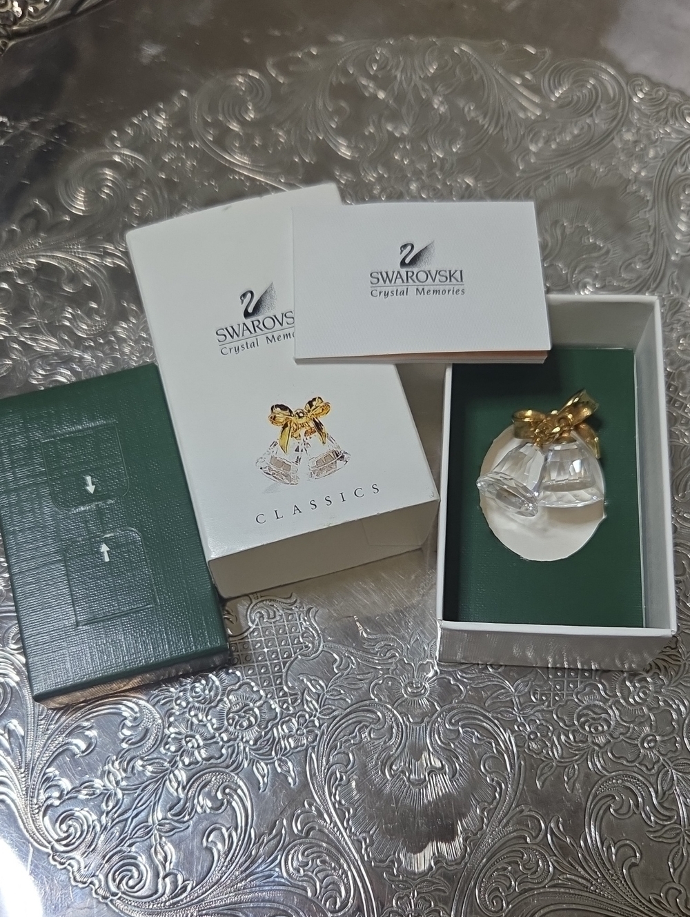NIB~ Miniature Swarovski Clear Crystal Bell Ornament with Gold Bow